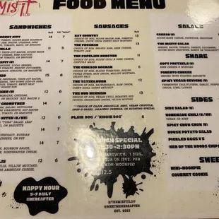 Current menu at the Misfit