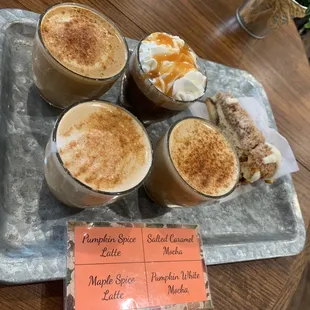 Fall coffee flight with coffee cake