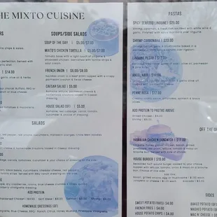 Dinner menu