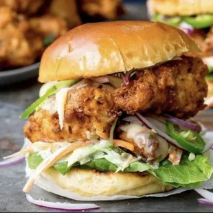 a chicken sandwich on a bun