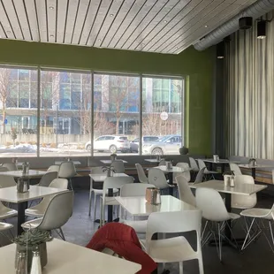 tables and chairs in a restaurant