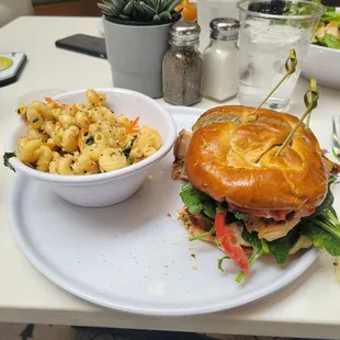 Pretzel Chicken Sando w/ side of Pasta Salad