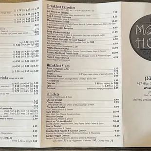 the menu for the mocha house