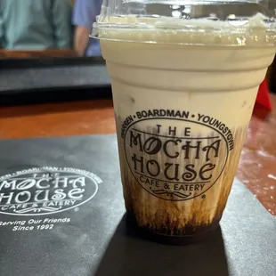 Cappuccino freddo - cold espresso topped with heavy whipping cream with a little bit of vanilla