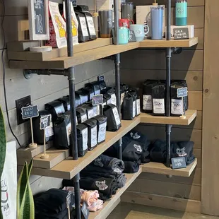 shelves filled with coffee beans
