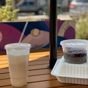 Milk tea. Chia pudding. Vegan.