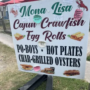 Sign with the food that is being offered by the establishment.