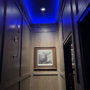 a blue light in a hallway