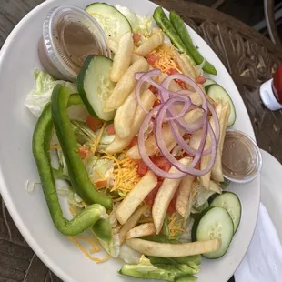 Steak salad, steak on the side + extra veggies
