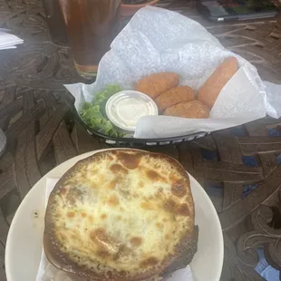 French onion soup and jalapeño poppers