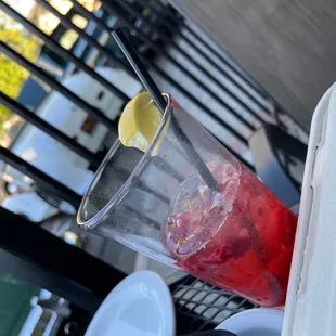 a drink in a tall glass