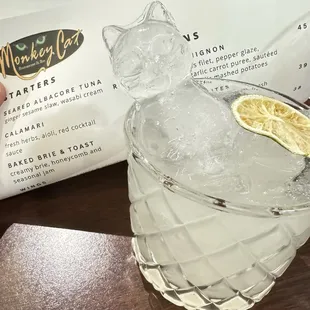 A yummy cucumber drink with an ICE Cat !