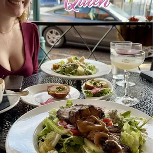 Caesar Salad with Anchovies, Scotch Egg and steak salad I believe