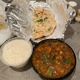 Kadai Masala with vegetables, Garlic Naan Bread