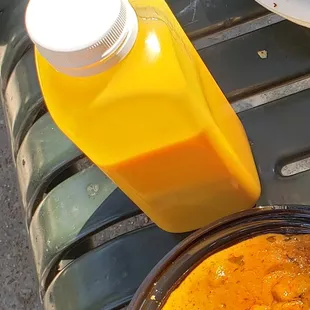 Mango Lassi and some Chicken Chicken Tikka Masala.