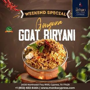 Gonguta Goat Biryani. South India Speciality Biryani