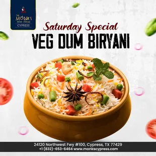 a bowl of veg dum biryani