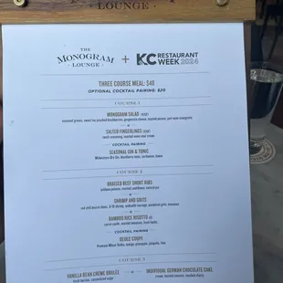 Restaurant week menu 2024