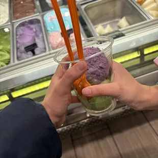 Ube and avocado ice cream