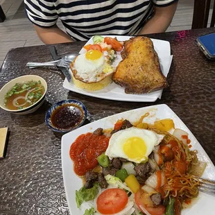 We got the chicken thingy and shaken beef noodle thingy