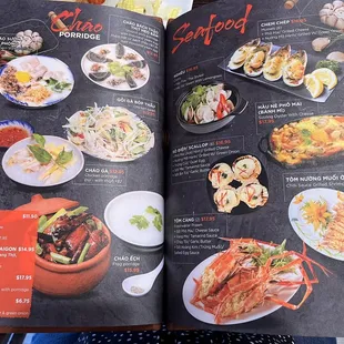 the menu of a restaurant