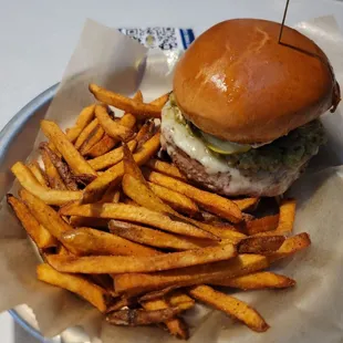 Southwest burger: pepperjack + guacamole + fried jalapeno + chipotle mayo
