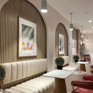 The Moon tea house seating area