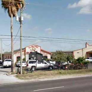 a palm tree in front of the restaurant