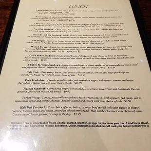 lunch menu