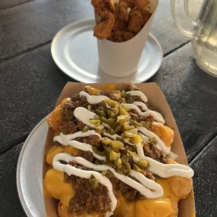 Loaded Tots, Popcorn Chicken