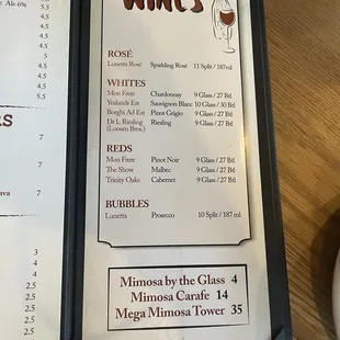 Wine menu