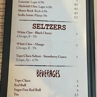 Beer menu