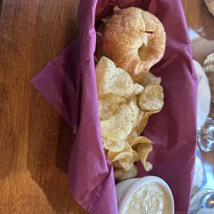 a basket of chips and a sandwich