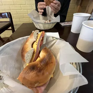 Cheese ham and tomato bagel