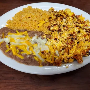 Chorizo &amp; eggs with rice and beans