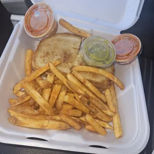 My favorite homemade salsa with my tuna melt and fries