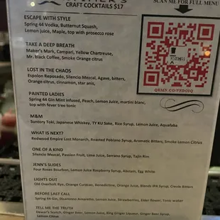 The Mortimer drink menu