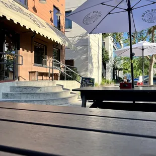 a table and umbrellas