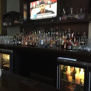 a variety of liquor bottles