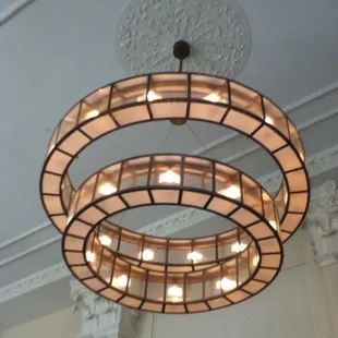 Historic building all lit up.