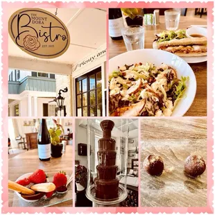 Pear et Praline salad, French Dip, chocolate fondue, the operating chocolate fountain and Chef John&apos;s chocolate delights.