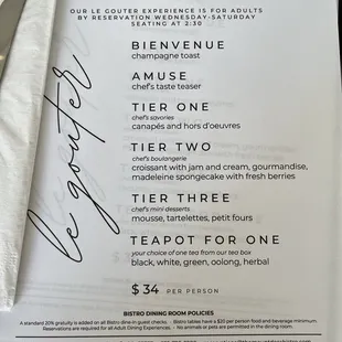 Afternoon Tea menu