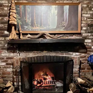 The bar fireplace (There's another in the main dining room)