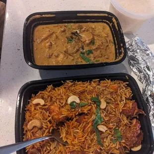 Biryani chicken and chicken korma