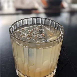 Mountain Hai (japanese whisky, toasted sweet rice, almond, bitters, furikake, ice crog)