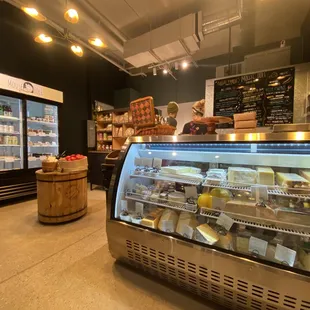 a display of cheeses