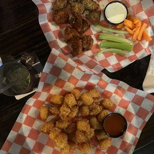 Wings (lemon pepper and mango habanero) and tater tots