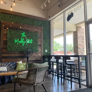 a seating area in a restaurant