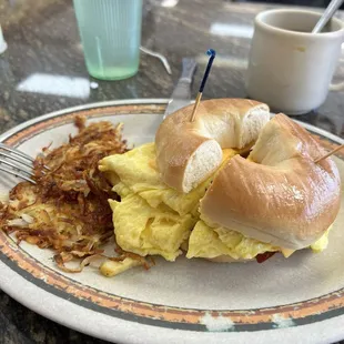 Bacon, egg and cheese on a bagel