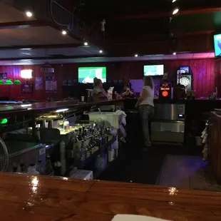 a bar with people sitting at the bar